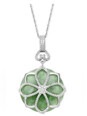 Dyed Jade Flower Pendant (21 ct. t.w.) Set in Sterling Silver NEW in BOX $200